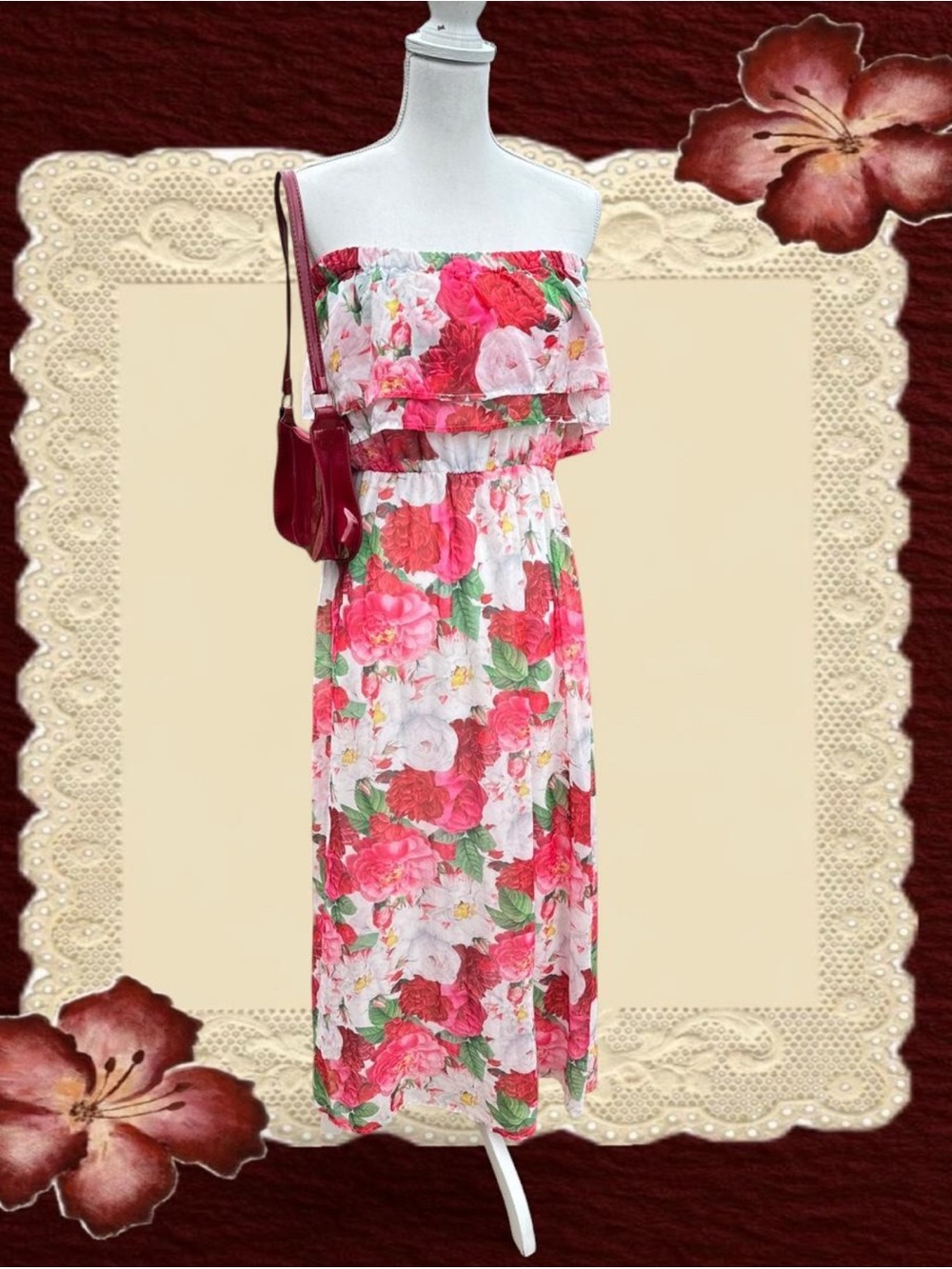 Floral Strapless Maxi Dress - Pink & White
